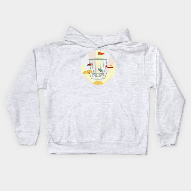 Disc Golf Basket Sunset Kids Hoodie by ameemax